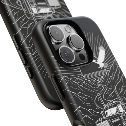 Trucker Highway Phone Case | Eagle & Mountain Line Art | Black Western Tough Case