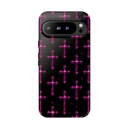 Neon Pink Cross Pattern Phone Case | Tough Protective Case for Iphone, Samsung Galaxy and Pixel