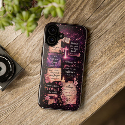 Christian Bible Verse Phone Case Pink Floral Faith Tough Protective Cover Gift