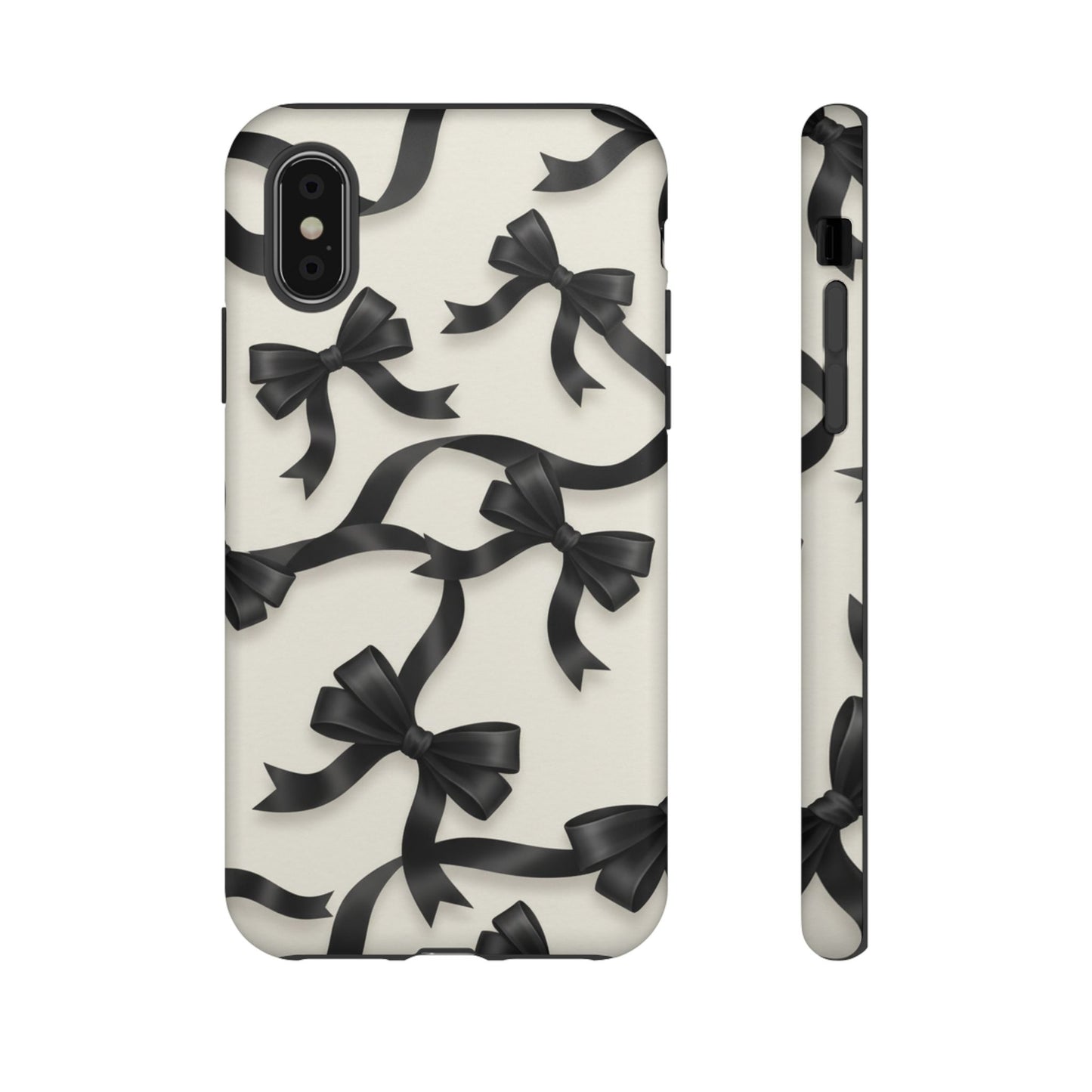 Black Ribbon Bow Phone Case, Minimal Bow Pattern Tough Protective Case