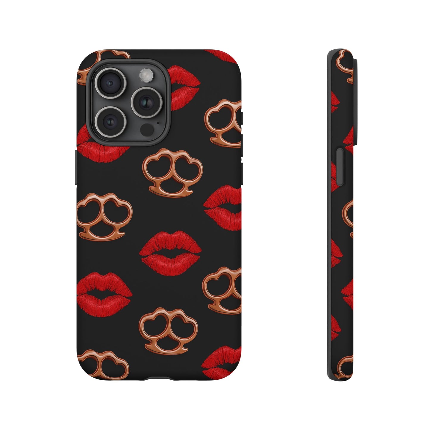 Red Lipstick & Knuckle Duster Phone Case | Bold Kiss Print Tough Protective Cover for Iphone, Samsung Galaxy and Pixel