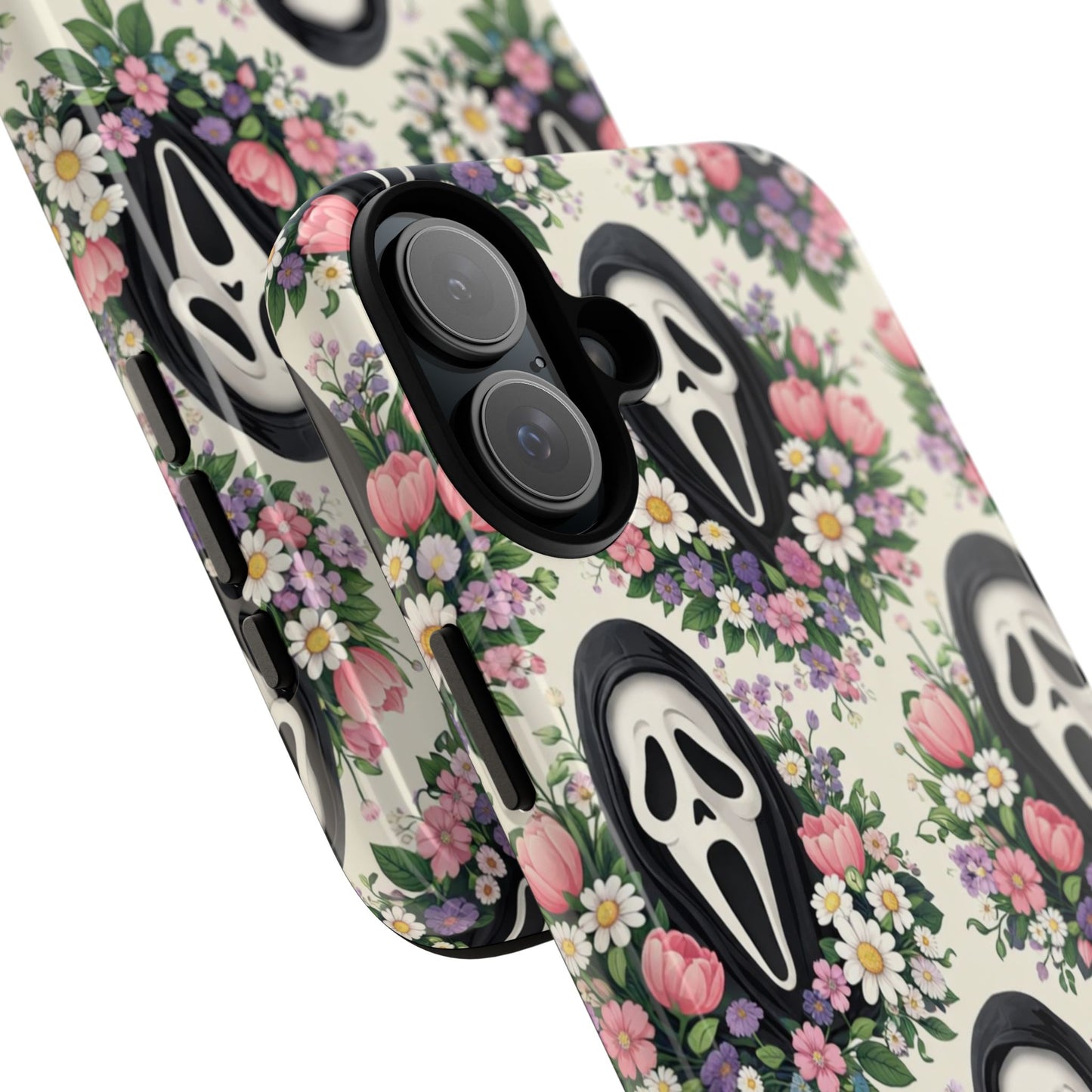 Floral Ghost Face Aesthetic Phone Case – Cute Spooky Tough Cover