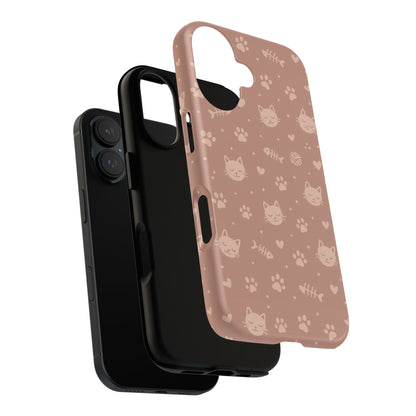 Cute Cat Pattern Phone Case | Paw Prints, Fishbone & Yarn Design Tough Case