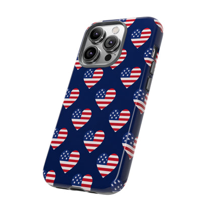 Patriotic American Flag Heart Phone Case – Tough Shockproof, USA Stars & Stripes for Iphone, Samsung Galaxy and Pixel