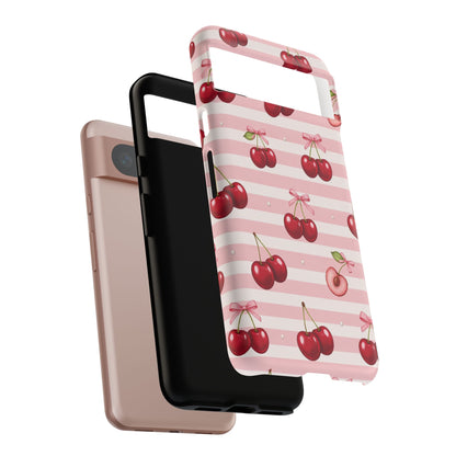 Coquette Cherry Bow Phone Case | Cute Pink Aesthetic Cherry Pattern Tough Case for iPhone & Samsung