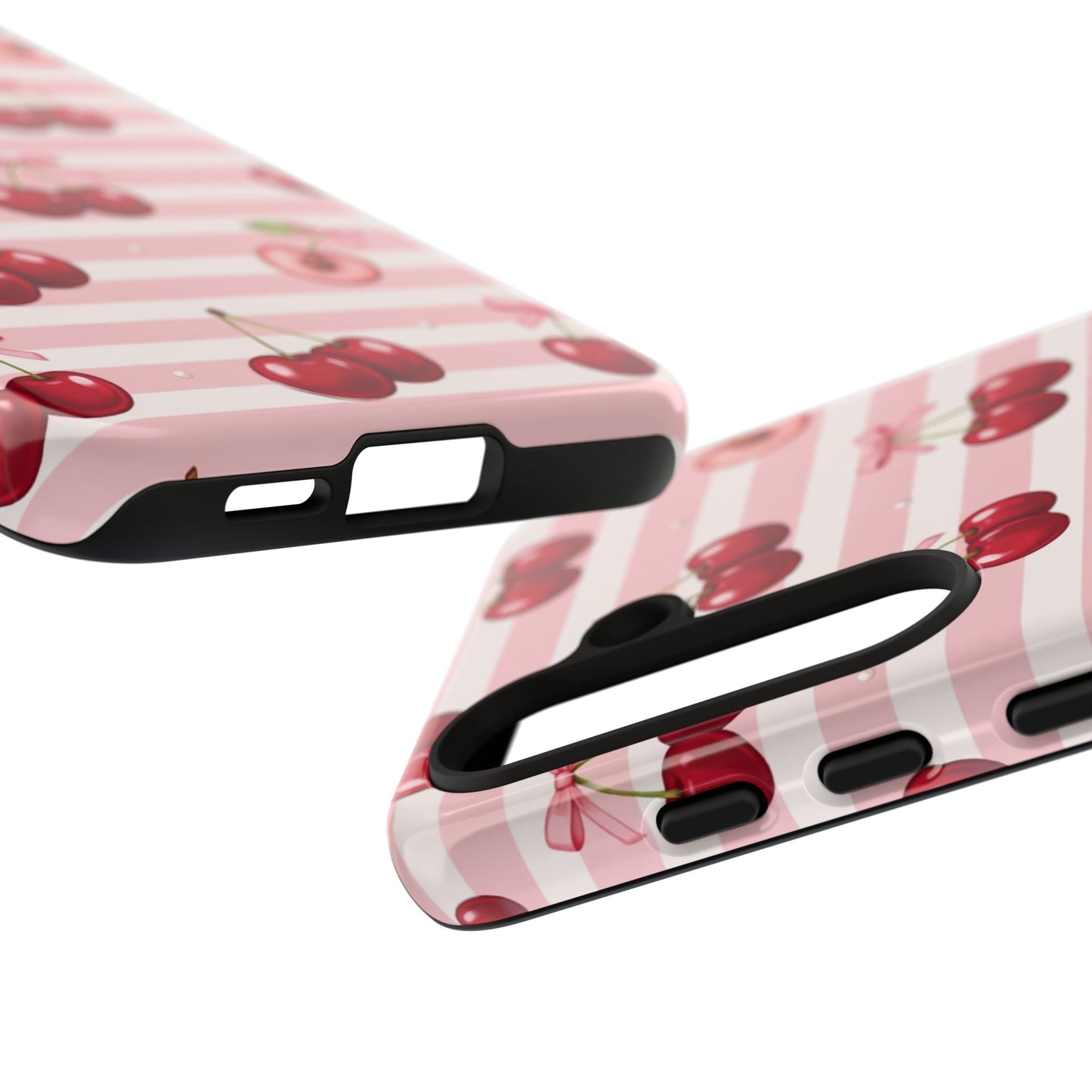 Coquette Cherry Bow Phone Case | Cute Pink Aesthetic Cherry Pattern Tough Case for iPhone & Samsung