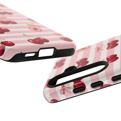 Coquette Cherry Bow Phone Case | Cute Pink Aesthetic Cherry Pattern Tough Case for iPhone & Samsung