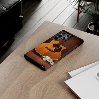 Acoustic Guitar Daisy Phone Case | Rustic Music Lover Tough Cover