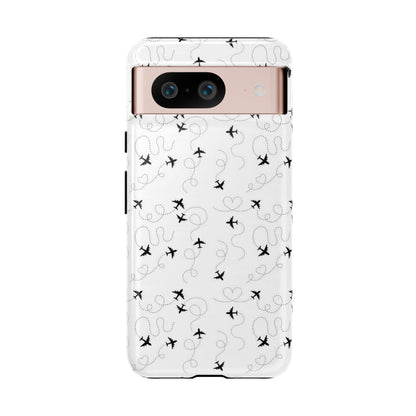 Minimal Paper Airplane Pattern Phone Case – Black White Aesthetic Tough Cover