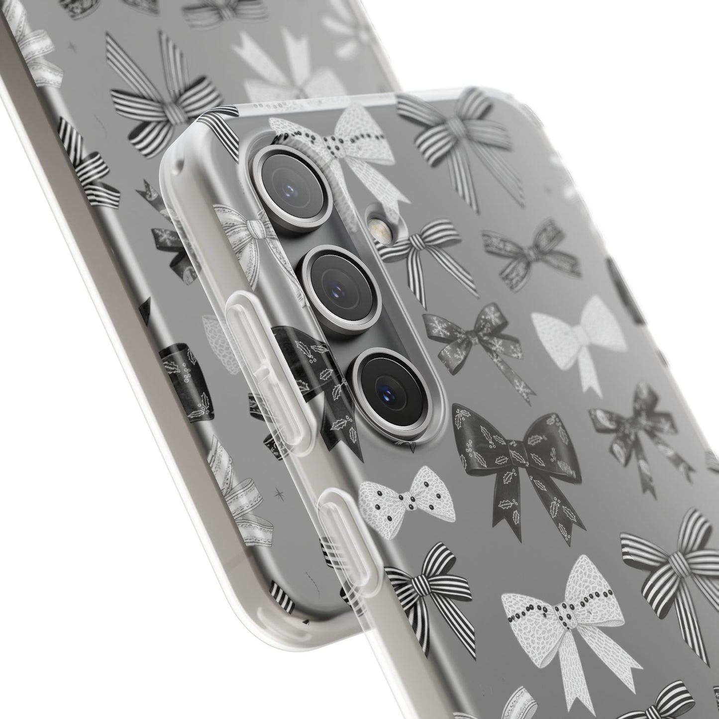 Black & White Bow Pattern Phone Case | Minimal Coquette Flexi Case