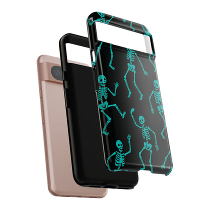 Dancing Teal Skeletons Phone Case | Tough Protective Case for Iphone, Samsung Galaxy and Pixel