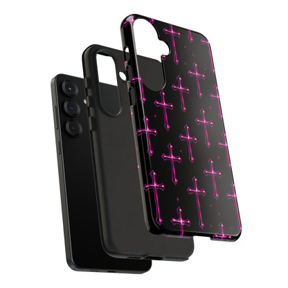 Neon Pink Cross Pattern Phone Case | Tough Protective Case for Iphone, Samsung Galaxy and Pixel