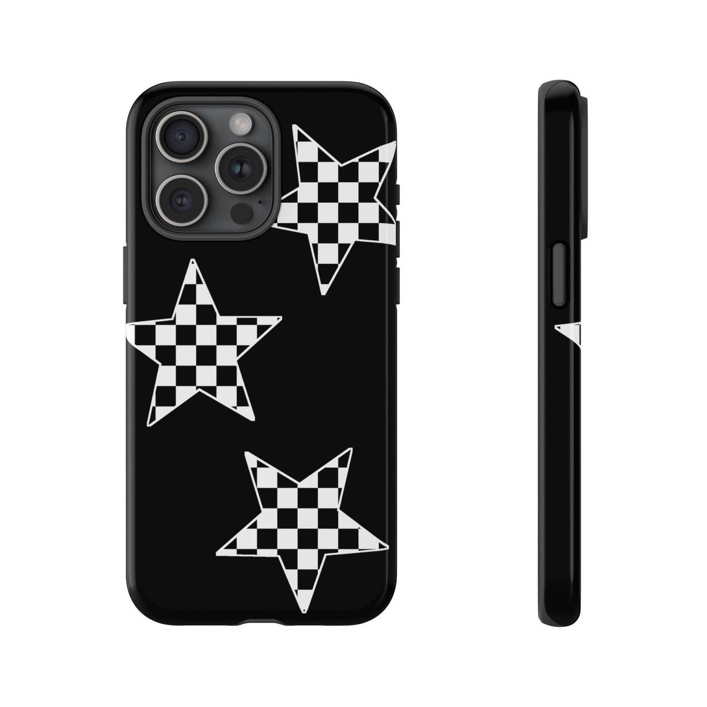 Checkered Star Tough Phone Case – Black Retro Graphic Protective Cover for Iphone, Samsung Galaxy and Pixel