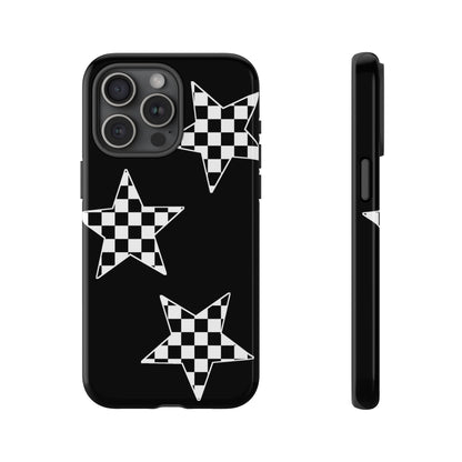 Checkered Star Tough Phone Case – Black Retro Graphic Protective Cover for Iphone, Samsung Galaxy and Pixel