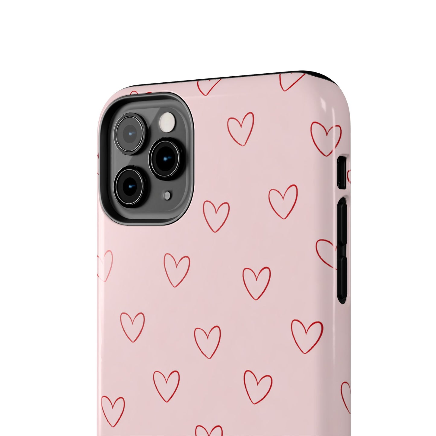 Pink Doodle Hearts Phone Case | Minimal Cute Heart Pattern Tough Case
