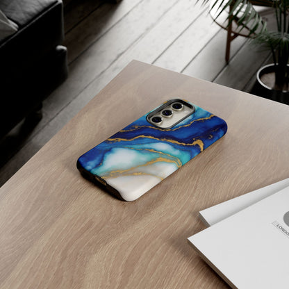 Blue & Gold Marble Phone Case – Luxury Resin Art Tough Case (iPhone, Samsung, Pixel)