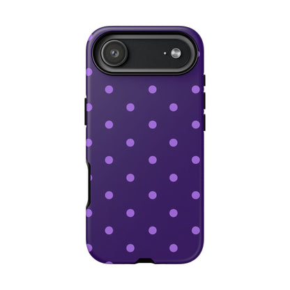 Purple Polka Dot Tough Phone Case – Cute Stylish Durable Protective Cover for Iphone, Samsung Galaxy and Pixel