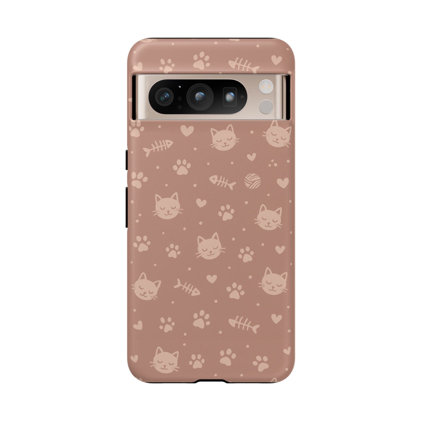 Cute Cat Pattern Phone Case | Paw Prints, Fishbone & Yarn Design Tough Case