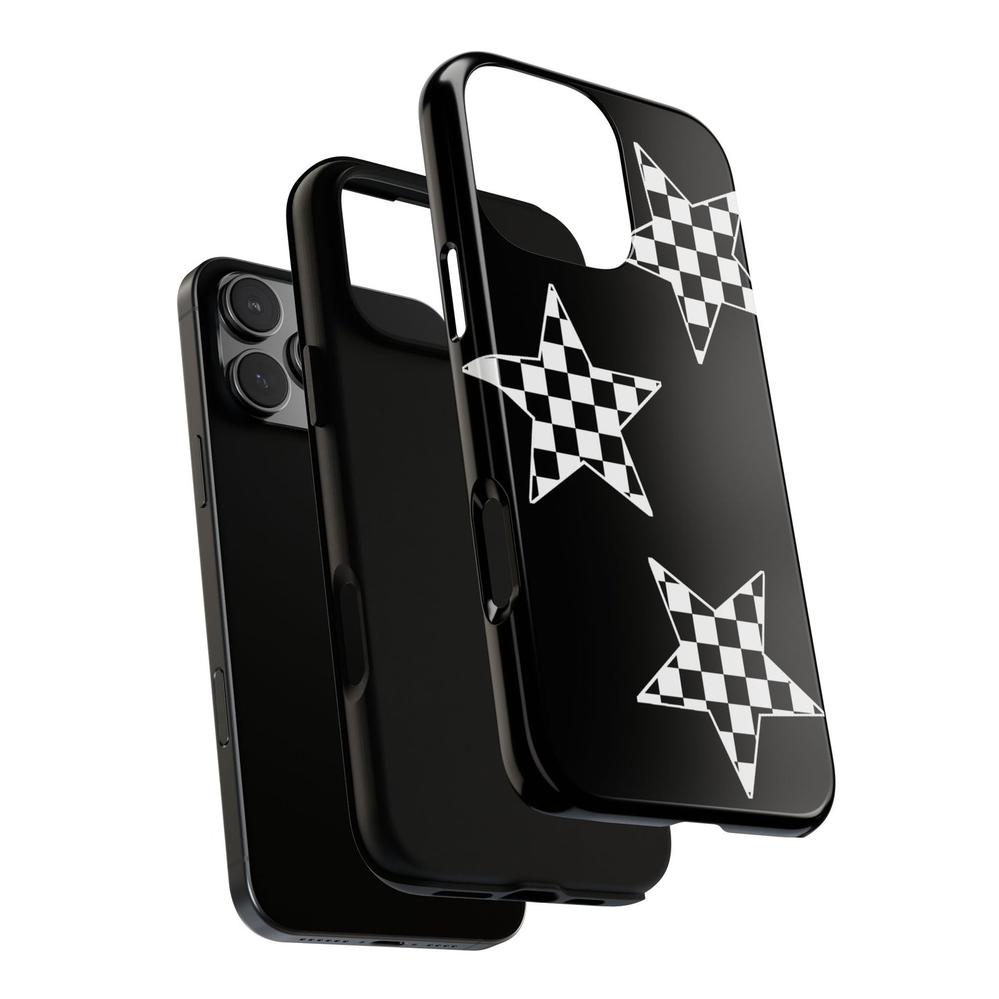 Checkered Star Tough Phone Case – Black Retro Graphic Protective Cover for Iphone, Samsung Galaxy and Pixel