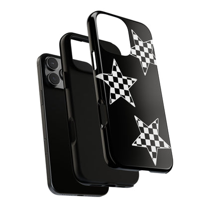 Checkered Star Tough Phone Case – Black Retro Graphic Protective Cover for Iphone, Samsung Galaxy and Pixel