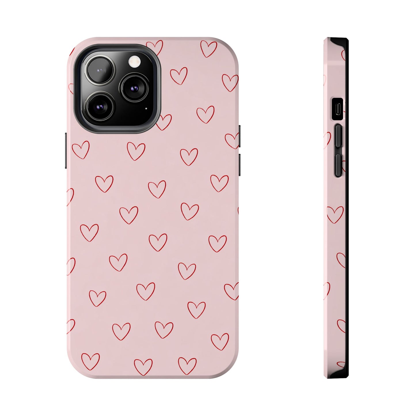 Pink Doodle Hearts Phone Case | Minimal Cute Heart Pattern Tough Case