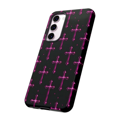 Neon Pink Cross Pattern Phone Case | Tough Protective Case for Iphone, Samsung Galaxy and Pixel