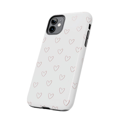 Hand-Drawn Hearts Tough Phone Case | Minimal Pink Heart Pattern