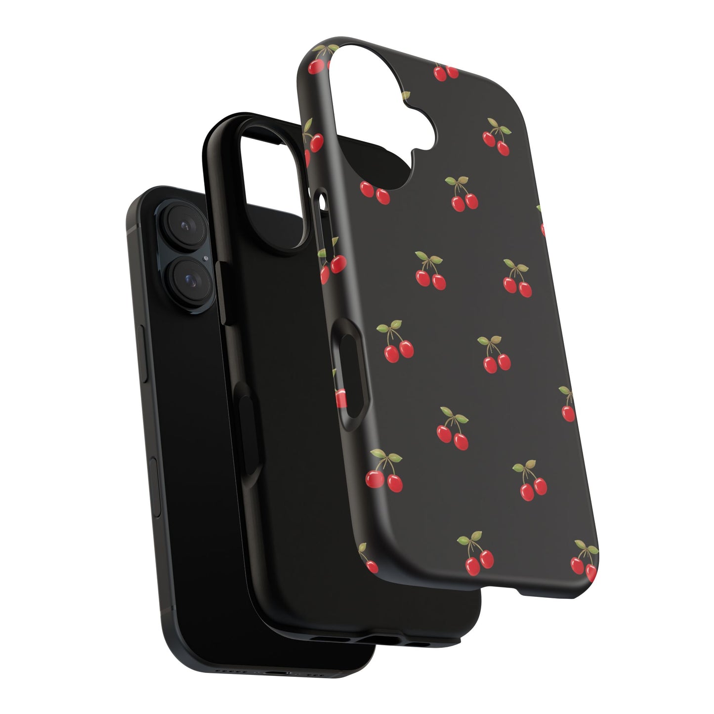 Cherry Pattern Phone Case — Slim Black Protective iPhone Case with Red Cherries for Iphone, Samsung Galaxy and Pixel