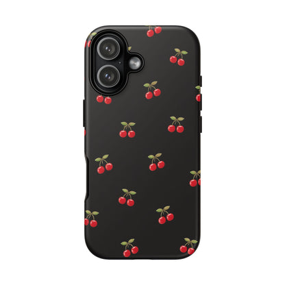 Cherry Pattern Phone Case — Slim Black Protective iPhone Case with Red Cherries for Iphone, Samsung Galaxy and Pixel