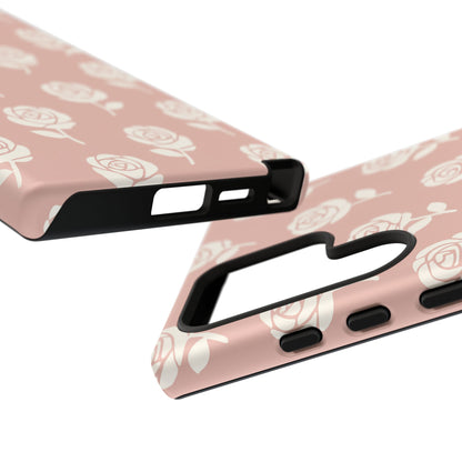White Rose Pattern Tough Phone Case | Elegant Floral Aesthetic Case for Iphone, Samsung Galaxy and Pixel