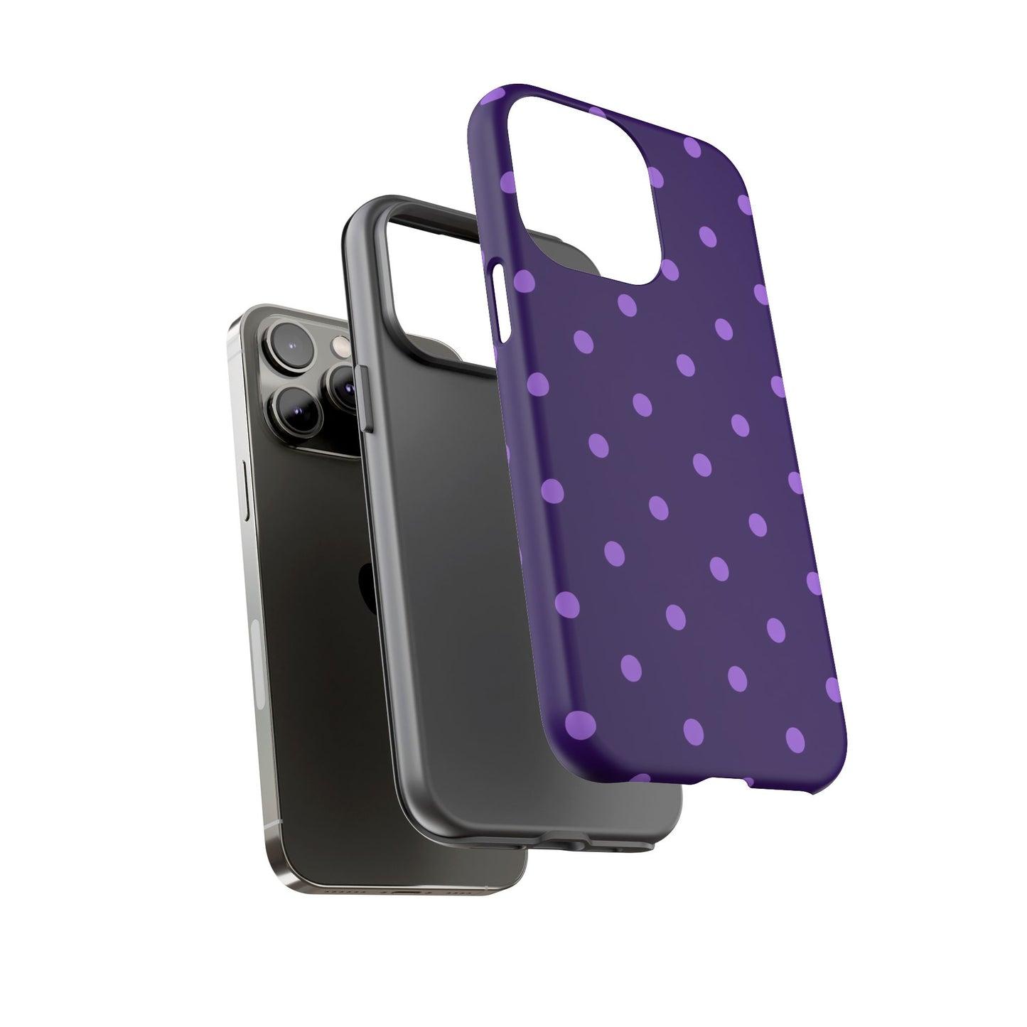 Purple Polka Dot Tough Phone Case – Cute Stylish Durable Protective Cover for Iphone, Samsung Galaxy and Pixel