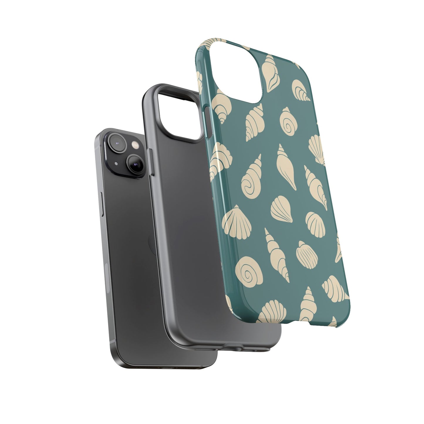 Seashell Pattern Phone Case | Teal Coastal Shells Tough Case for Iphone, Samsung Galaxy and Pixel