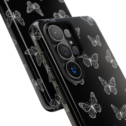 White Butterfly Pattern Phone Case – Dark Aesthetic Monochrome Tough Cover