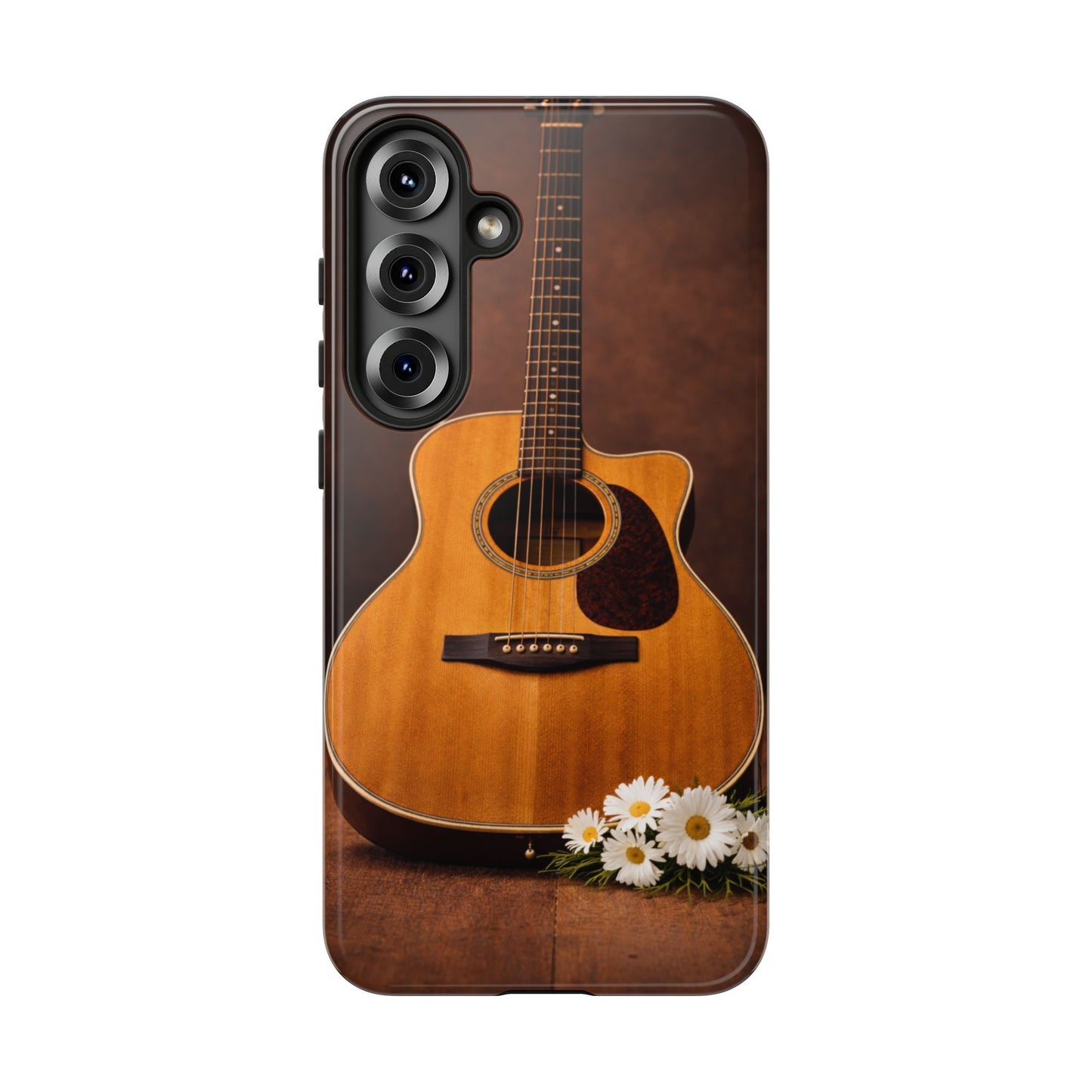 Acoustic Guitar Daisy Phone Case | Rustic Music Lover Tough Cover