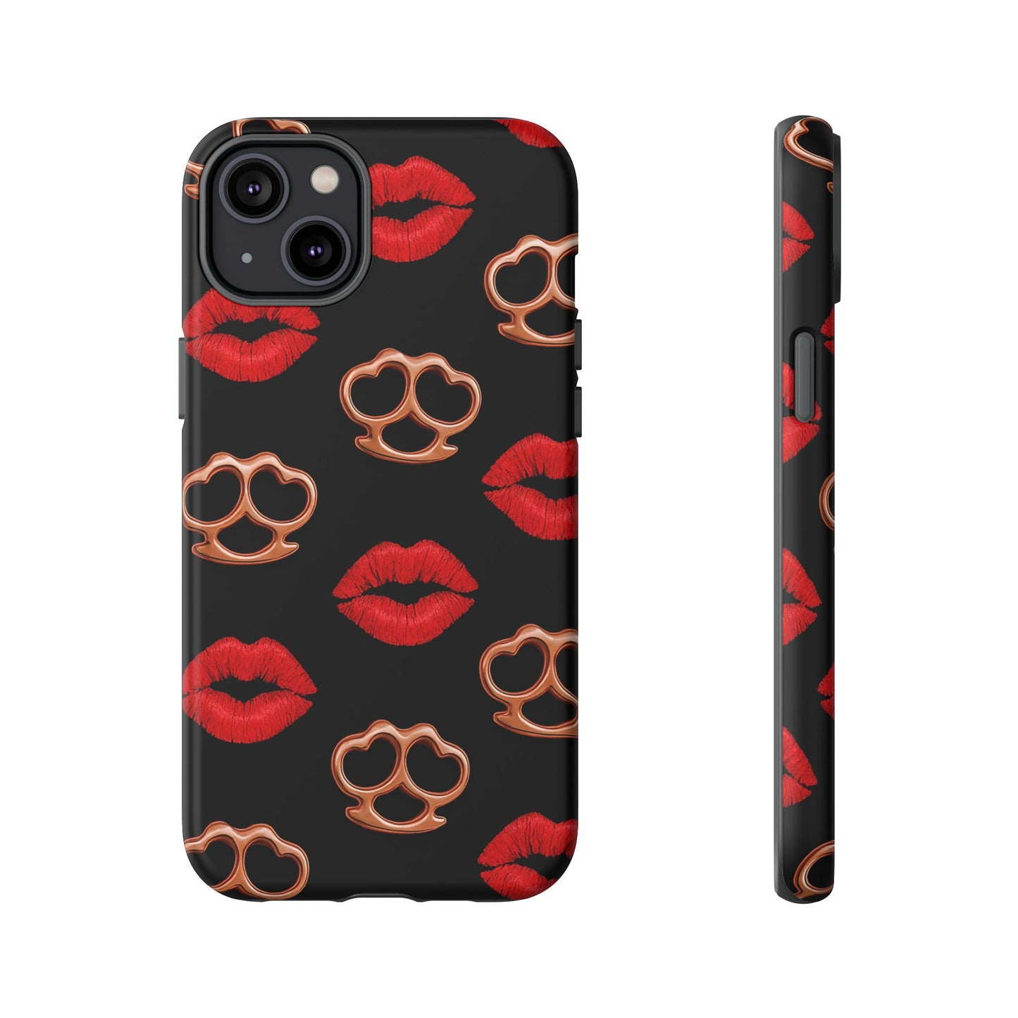Red Lipstick & Knuckle Duster Phone Case | Bold Kiss Print Tough Protective Cover for Iphone, Samsung Galaxy and Pixel
