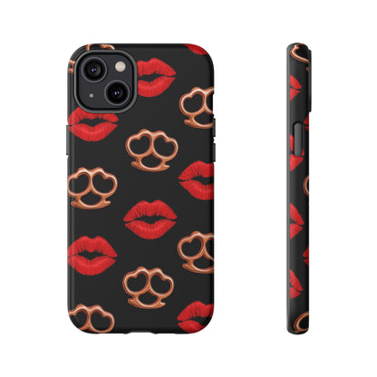 Red Lipstick & Knuckle Duster Phone Case | Bold Kiss Print Tough Protective Cover for Iphone, Samsung Galaxy and Pixel