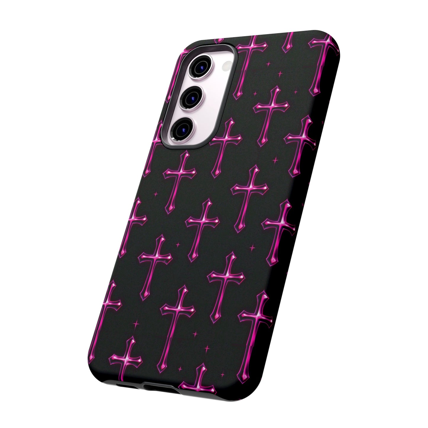 Neon Pink Cross Pattern Phone Case | Tough Protective Case for Iphone, Samsung Galaxy and Pixel