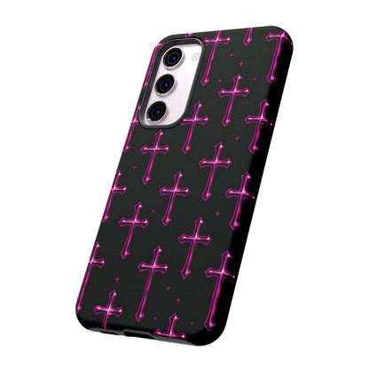 Neon Pink Cross Pattern Phone Case | Tough Protective Case for Iphone, Samsung Galaxy and Pixel