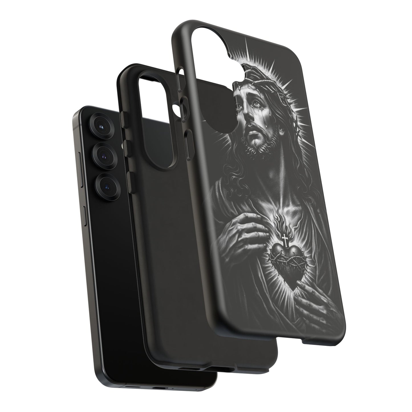 Jesus Sacred Heart Phone Case Black White Christian Faith Aesthetic