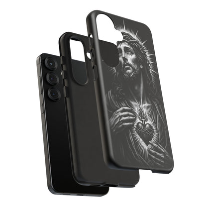 Jesus Sacred Heart Phone Case Black White Christian Faith Aesthetic
