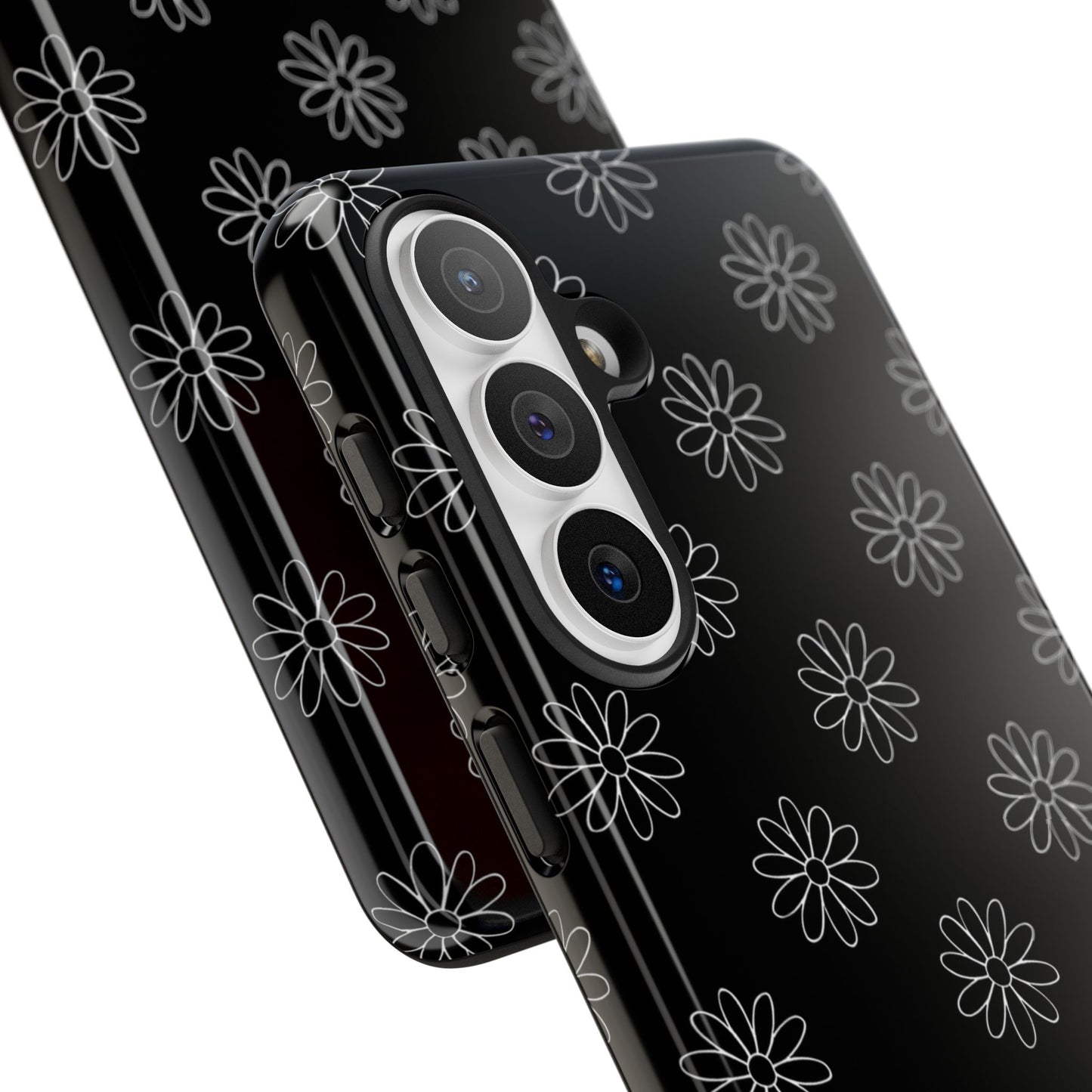 Black Daisy Floral Phone Case – Slim Protective Tough Case for Iphone, Samsung Galaxy and Pixel