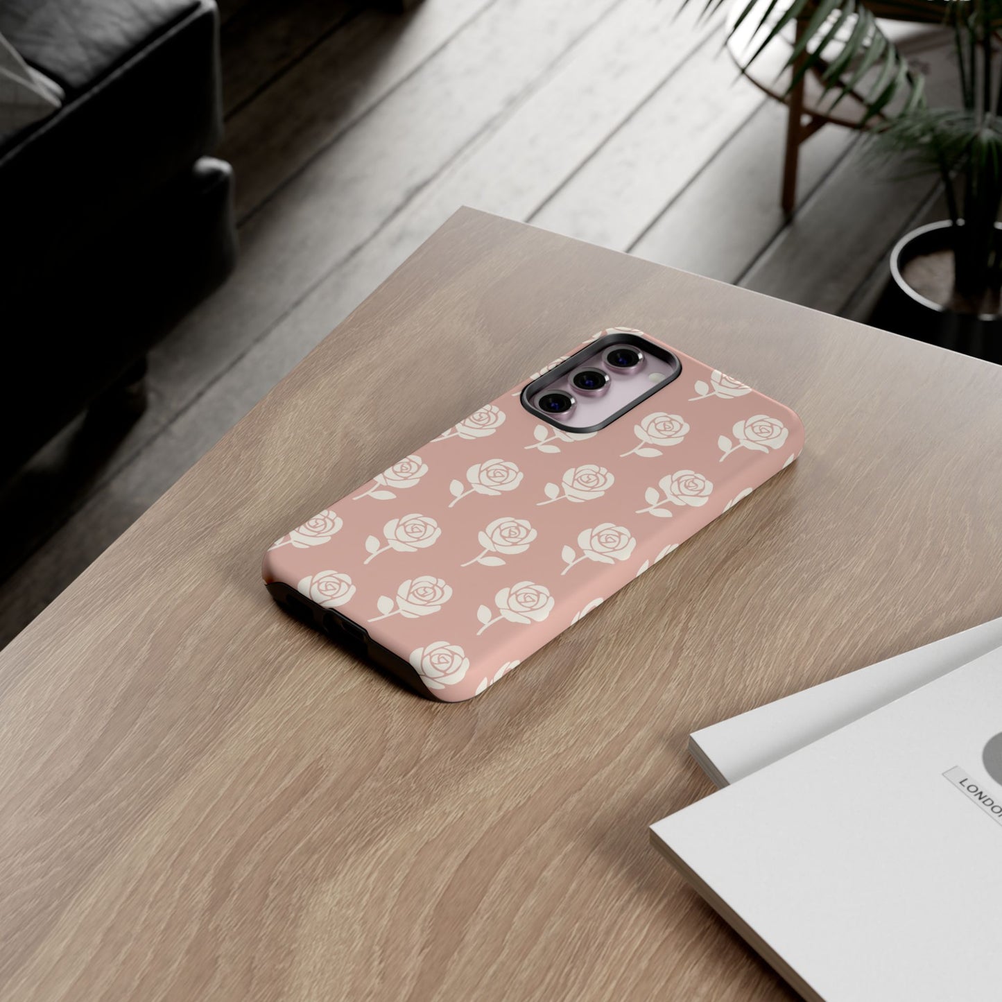 White Rose Pattern Tough Phone Case | Elegant Floral Aesthetic Case for Iphone, Samsung Galaxy and Pixel