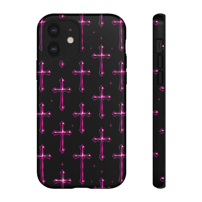 Neon Pink Cross Pattern Phone Case | Tough Protective Case for Iphone, Samsung Galaxy and Pixel