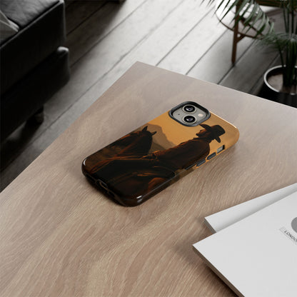 Western Cowboy Sunset Phone Case | Horse Rider Desert Aesthetic Tough Protective Case