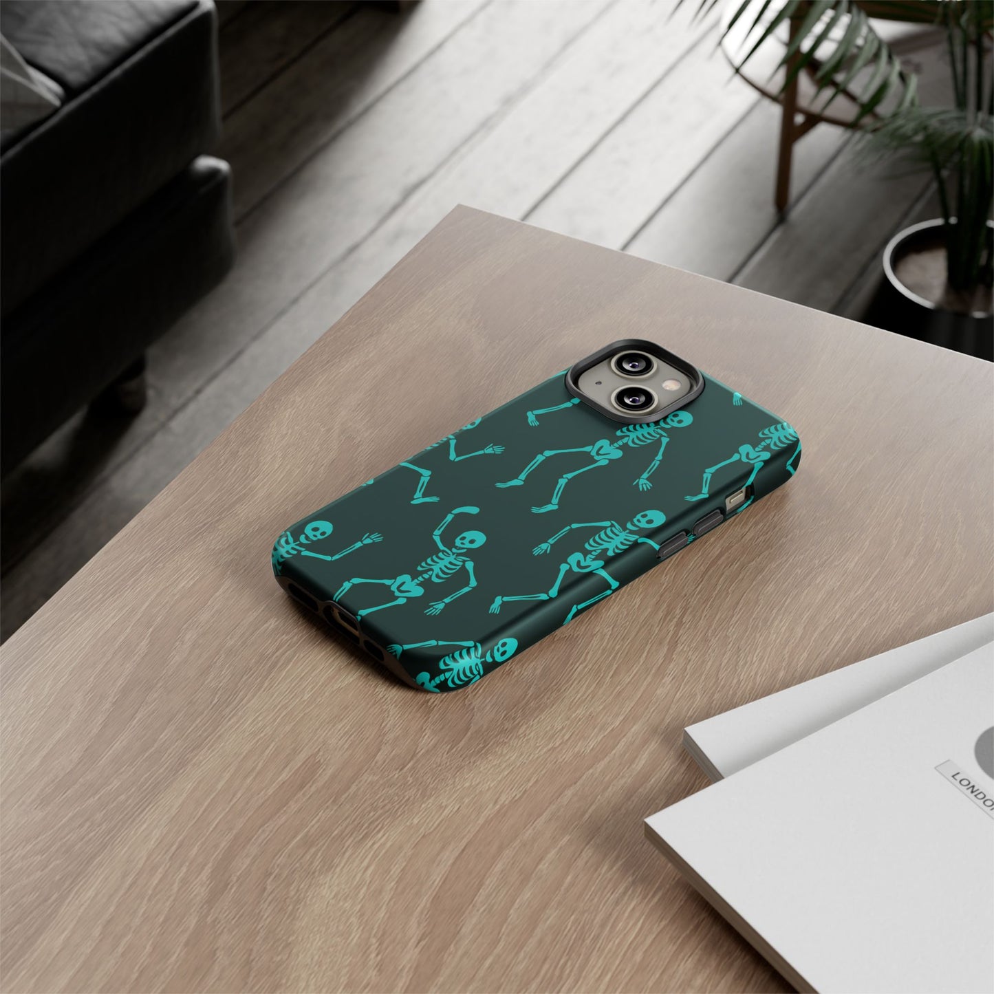 Dancing Teal Skeletons Phone Case | Tough Protective Case for Iphone, Samsung Galaxy and Pixel