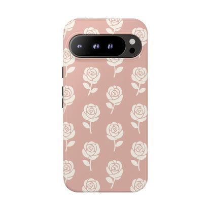 White Rose Pattern Tough Phone Case | Elegant Floral Aesthetic Case for Iphone, Samsung Galaxy and Pixel