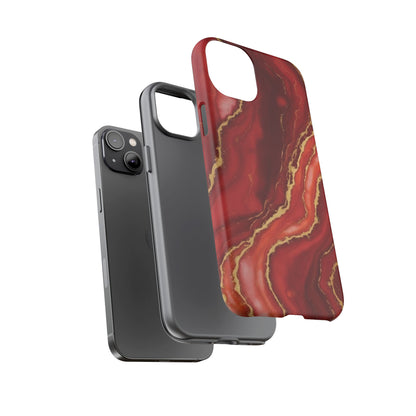 Red Agate Marble Phone Case with Gold Veins – Luxury Tough iPhone & Samsung Case