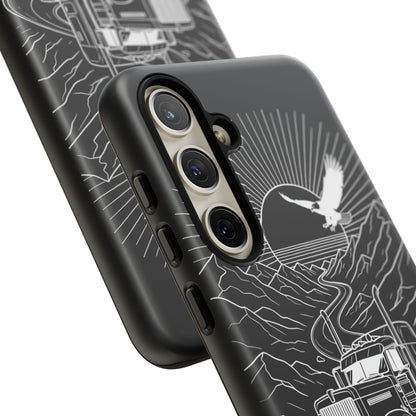 Trucker Highway Phone Case | Eagle & Mountain Line Art | Black Western Tough Case