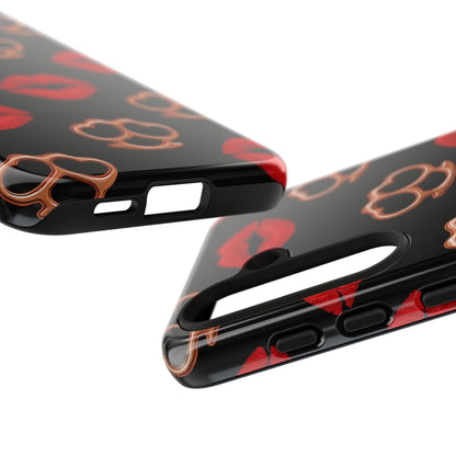 Red Lipstick & Knuckle Duster Phone Case | Bold Kiss Print Tough Protective Cover for Iphone, Samsung Galaxy and Pixel