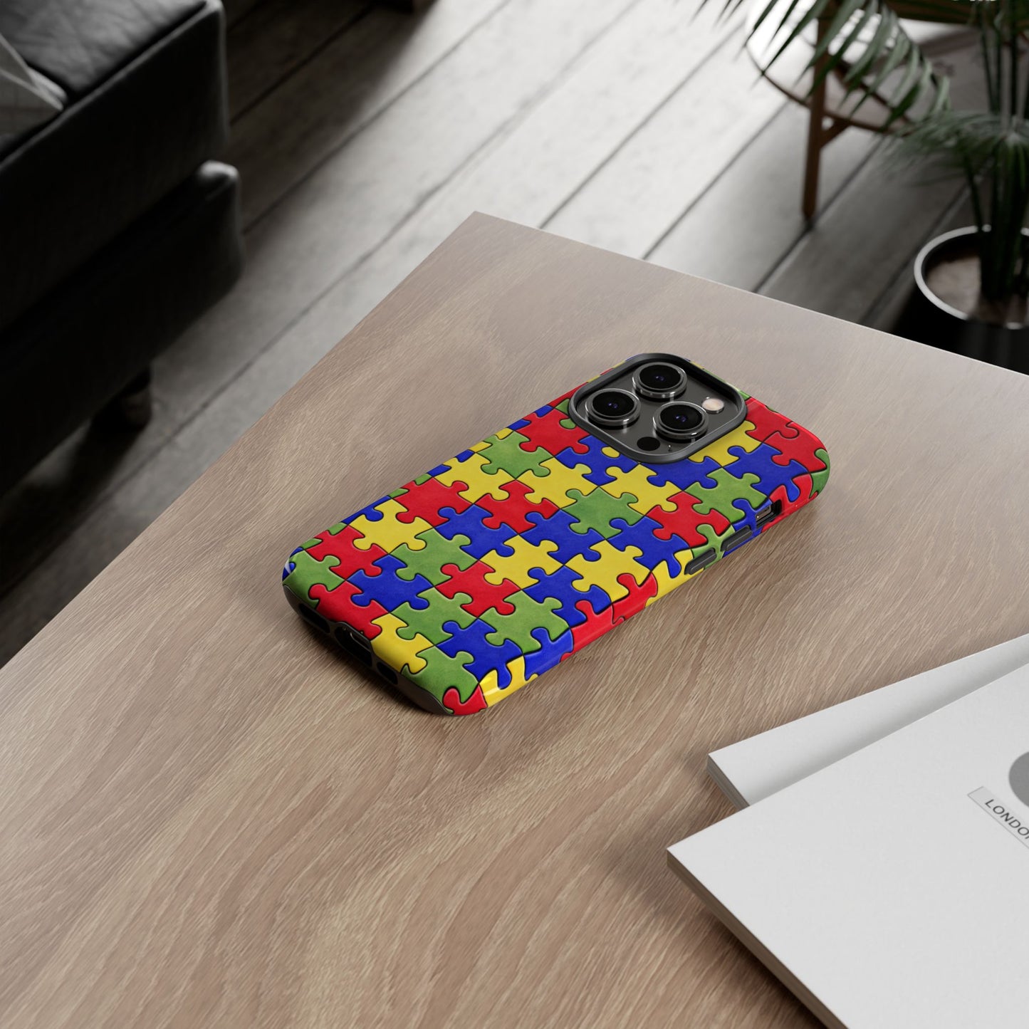 Colorful Puzzle Phone Case, Autism Awareness Jigsaw Design, Tough Protective Case, iPhone & Samsung Case, Vibrant Puzzle Pattern